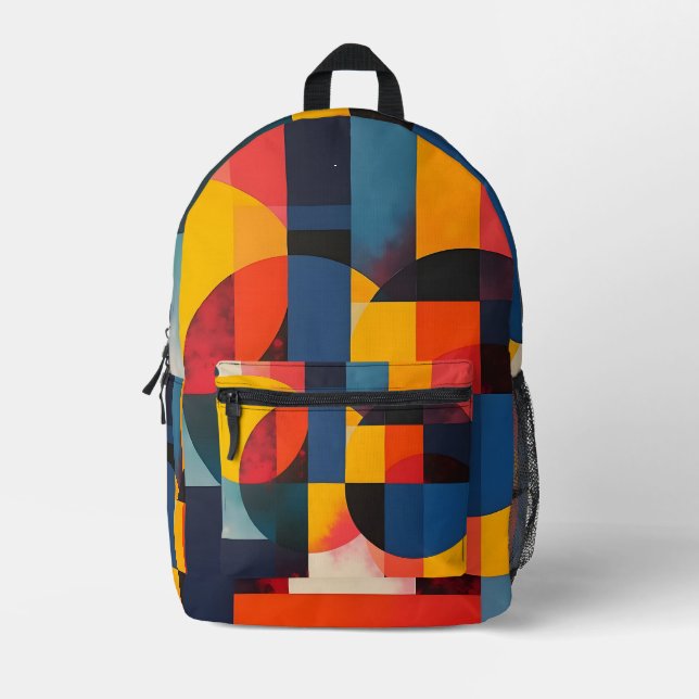 Geometrische Kreise und Farbblöcke Bedruckter Rucksack (Vorderseite)