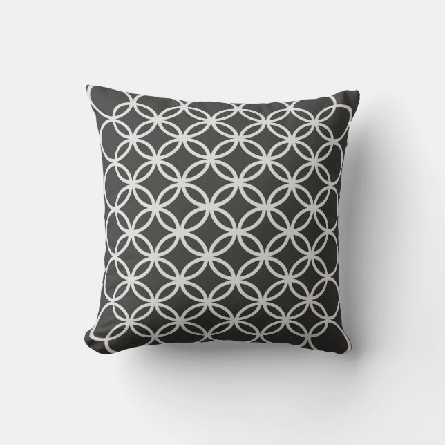 Geometrische Kreisedunkelgraues gemustertes Kissen (Vorderseite)