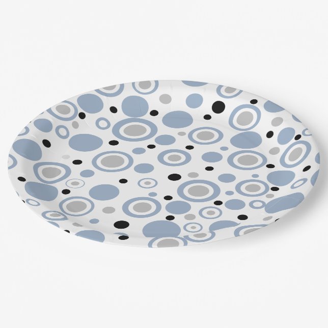 Geometrische Kreisel für große Schiefer Blau Silve Pappteller (Schrägansicht)