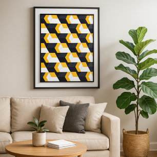Geometrische Kuben mit fett Gelb, Weiß und Schwarz Poster