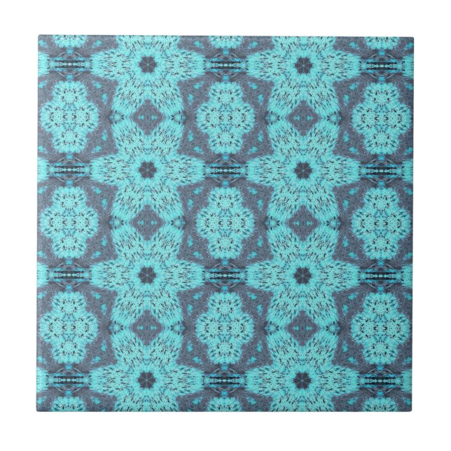 Geometrische Kunst aquamarines Aqua-Blau-Sterngrau Fliese (Vorderseite)