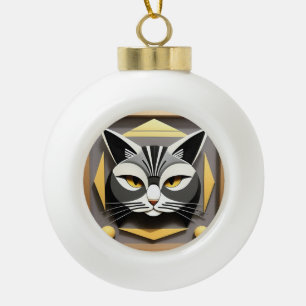 Geometrische Kunst einer stilisierten Katzenabstra Keramik Kugel-Ornament