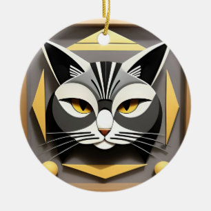 Geometrische Kunst einer stilisierten Katzenabstra Keramik Ornament