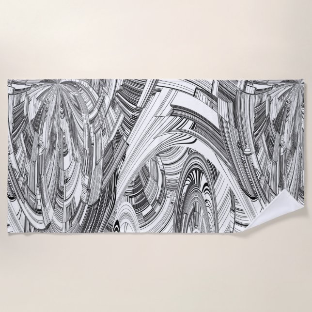 Geometrische Kunst in Schwarz und Weiß Strandtuch (Vorderseite)
