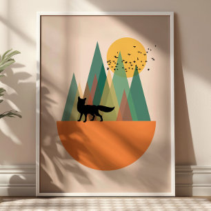 Geometrische Landschaft mit Fuchs Skandinavisch Poster