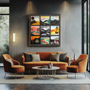 Geometrische Landschaftsraster in kühnen modernen  Poster