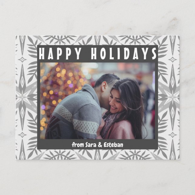 Geometrische Leafenstars CUSTOM FOTO Holiday Postkarte (Vorderseite)