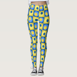 geometrische Leggings mit blauen und gelben Punkte
