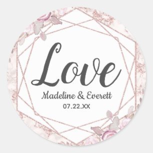 Geometrische Liebe des Blush-Marble-Monogramms Runder Aufkleber