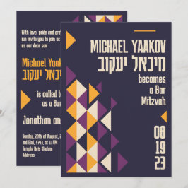 Geometrische Lila hebräische Bar Mitzvah Einladung