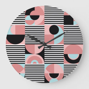 Geometrische Linien, farbenfrohe Formen Mosaik. Große Wanduhr