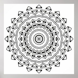 Geometrische Mandala-Malvorlage mit Dreiecksring Poster