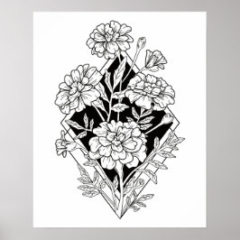 Geometrische Marigold-Blume Poster