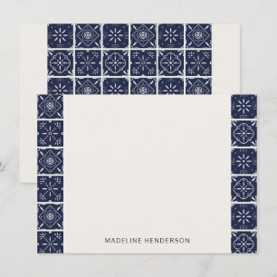 Geometrische mediterrane Fliesen, dunkelblau, Mono Mitteilungskarte