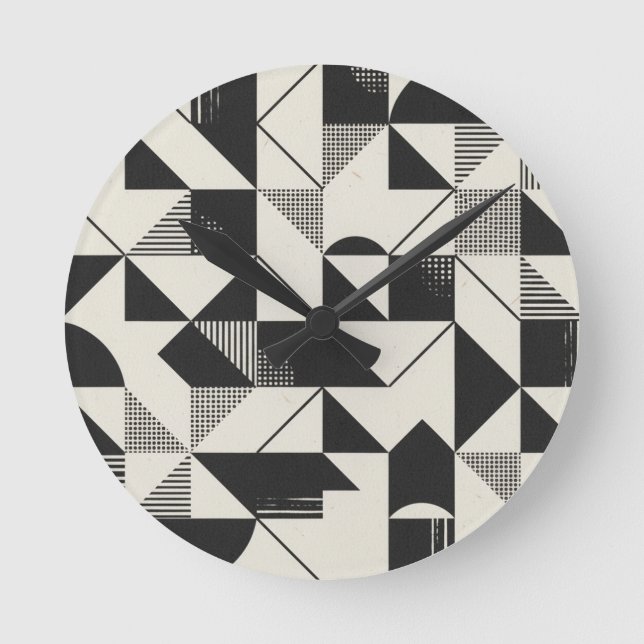Geometrische Minimalistische Wall-Uhr - Schwarz/We Runde Wanduhr (Vorderseite)