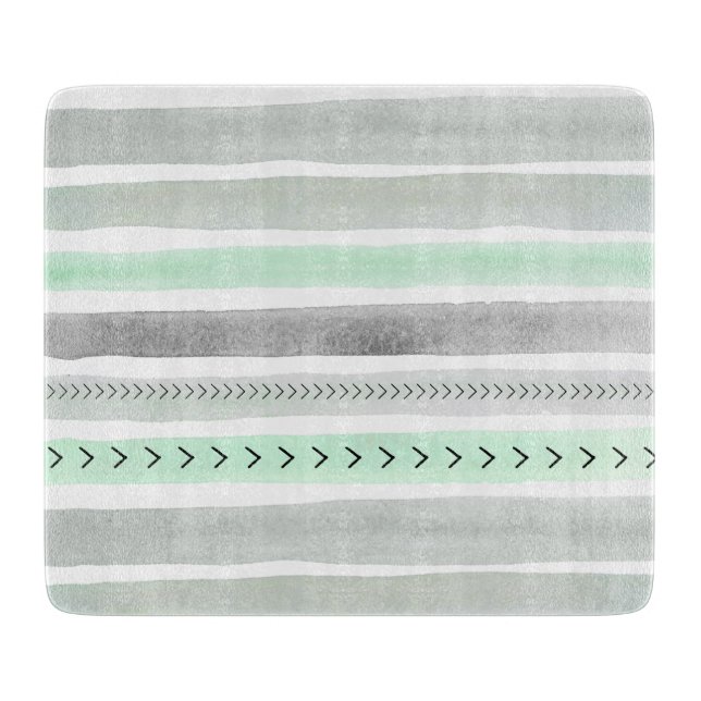 Geometrische Minze Grüne graue Aquarellfarben Stre Schneidebrett (Vorderseite)
