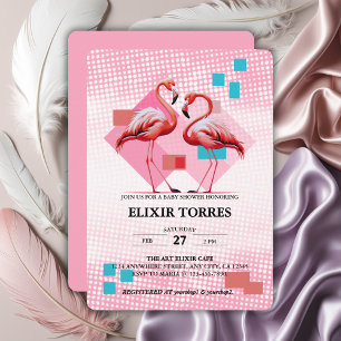 Geometrische moderne Flamingo Kinderdusche Einladung