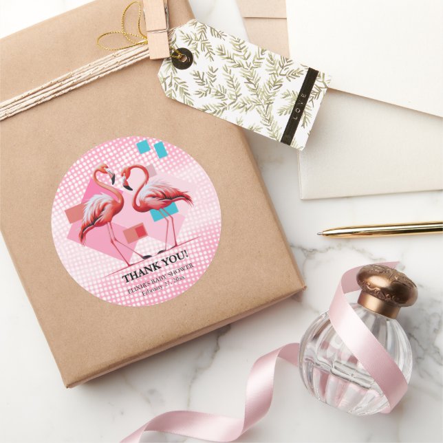 Geometrische moderne Flamingo Kinderdusche Runder Aufkleber (Schenken)