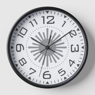 Geometrische moderne schwarz-weiße Sunburst Zahlen Uhr