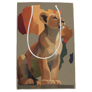 Geometrische Mosaiklioness mit stilisierter Afrika Mittlere Geschenktüte