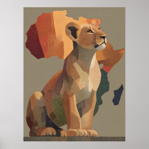 Geometrische Mosaiklioness mit stilisierter Afrika Poster