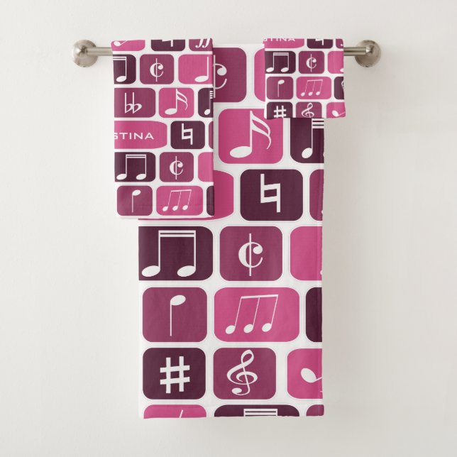 Geometrische Musiknoten rosa Badhandtuch Set (Insitu)