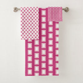 Geometrische Muster in Hot Pink Streifen Badhandtuch Set