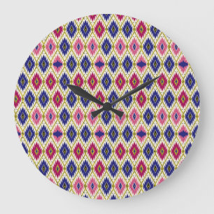 Geometrische Muster: Traditionelle Textile Illustr Große Wanduhr
