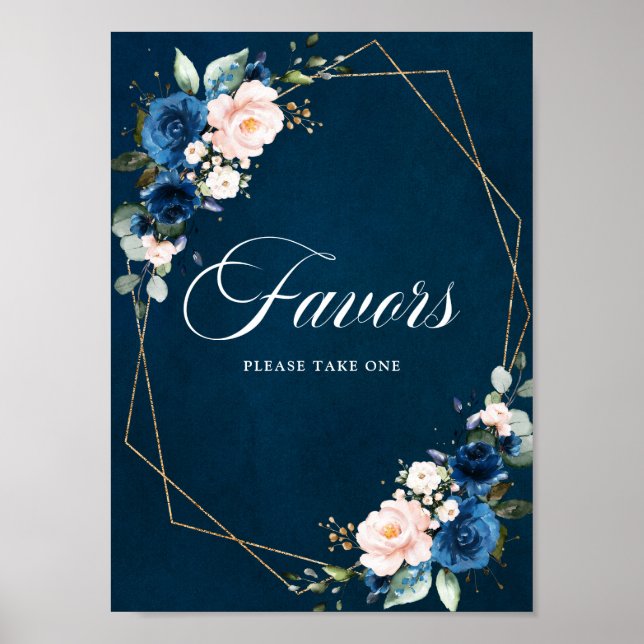 Geometrische Navy Blue Blush-Gastgeschenke Hochzei Poster (Vorne)