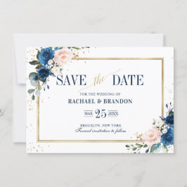 Geometrische Navy Blue Blush Pink Save the Date