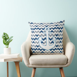 geometrische Navy Zickzack & Anker Kissen