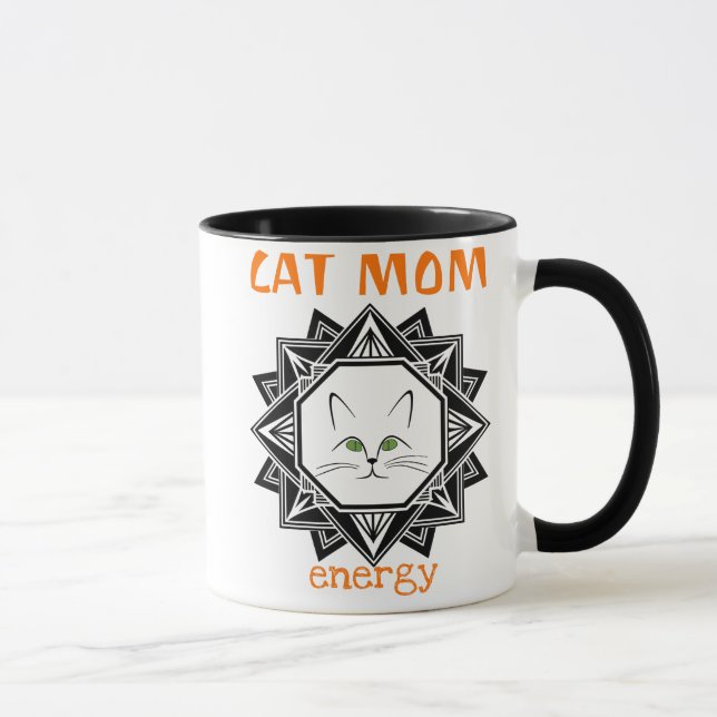Geometrische Orange- und Black Cat-Mama - Geschenk Tasse (Rechts)