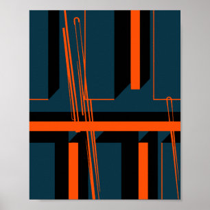 Geometrische orangene Streifen über dunklen Formen Poster