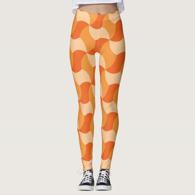 Geometrische Orangenschatte: Abstrakte Streifen Leggings (Vorderseite)