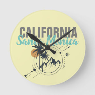 Geometrische Palmen von Santa Monica California Runde Wanduhr