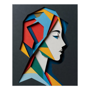 Geometrische Papier-Schnitt-Frauenprofil Poster