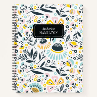 Geometrische Pastelblumen mit Angaben zur Namenspl Notizbuch