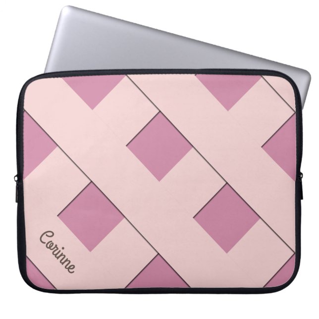 Geometrische, pastellfarbene Linien mit Namen Laptopschutzhülle (Vorderseite)