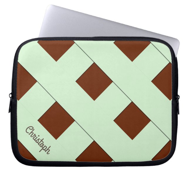 Geometrische, pastellgrüne Linien mit Namen Laptopschutzhülle (Vorderseite)