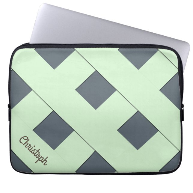 Geometrische, pastellgrüne Linien mit Namen Laptopschutzhülle (Vorderseite)