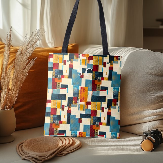 Geometrische Patchwork-Mischung in Rot, Gelb, Blau Tasche (Von Creator hochgeladen)