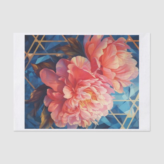 Geometrische Peony Art für Decoupage Blue Backgrou Seidenpapier (Vorderseite)