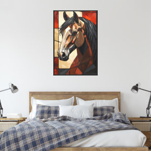 Geometrische Pferd-Wandkunst Geschenk Moderne Lein Leinwanddruck