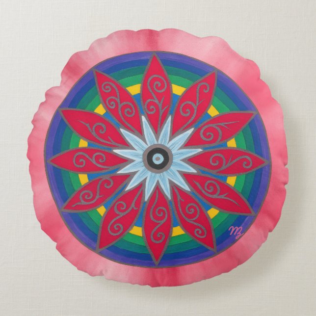 Geometrische Pinata-Blume Rundes Kissen (Vorderseite)