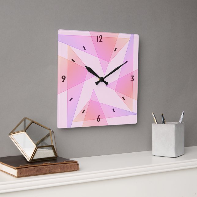 geometrische Pink-Wand-Uhr Quadratische Wanduhr (Büro)