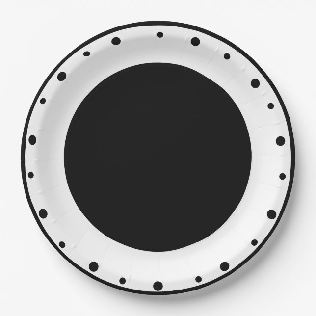 Geometrische Polka Dots Schwarz-weiß Pappteller (Vorderseite)