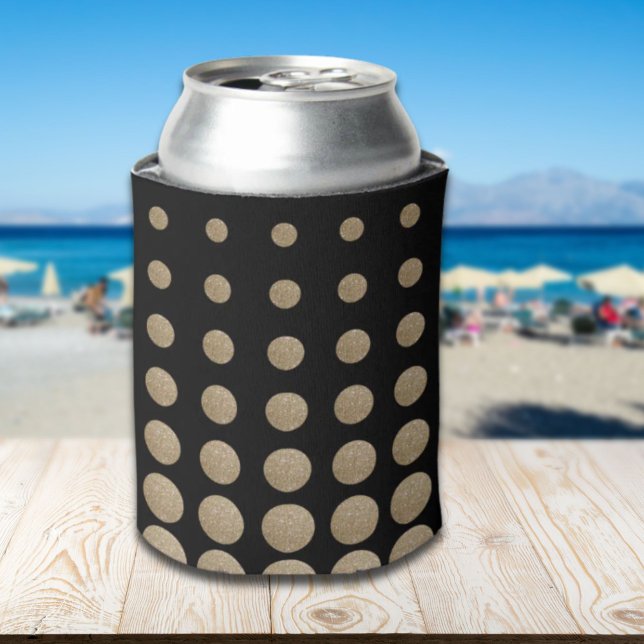 geometrische Pollka-Punkte aus schwarzem Glitzer Dosenkühler (minimalist geometric black gold glitter polka dots can cooler)