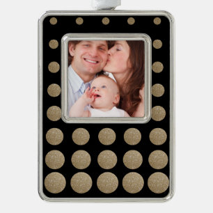 geometrische Pollka-Punkte aus schwarzem Glitzer Rahmen-Ornament Silber