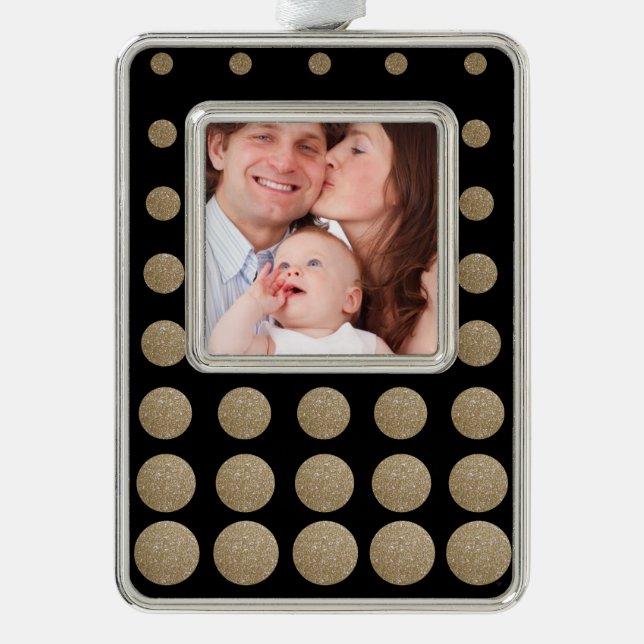 geometrische Pollka-Punkte aus schwarzem Glitzer Rahmen-Ornament Silber (Vorderseite)