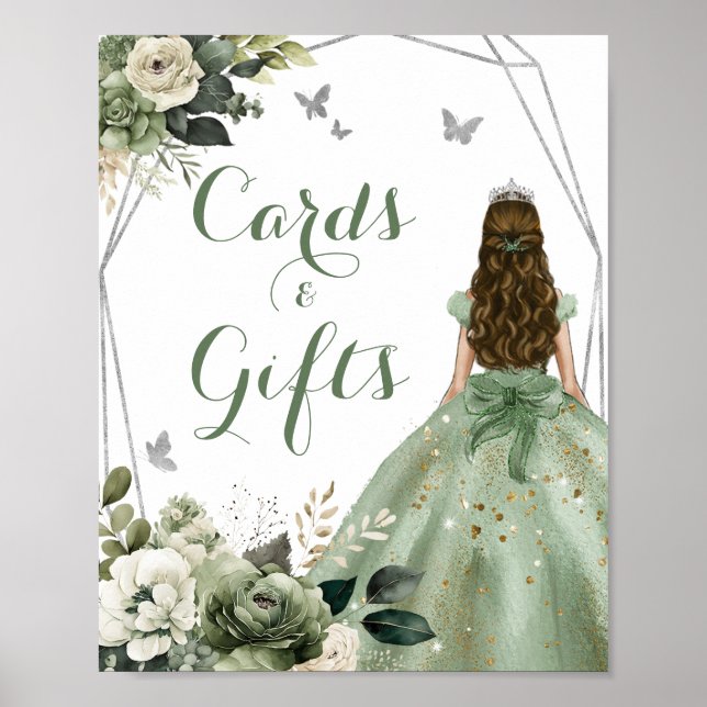 Geometrische Princess Sage Green XV Años Karten Ge Poster (Vorne)